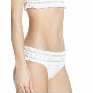 Tory Burch Costa White Green Smocked Hipster‎ Women's Bottom Ruffle Size Medium